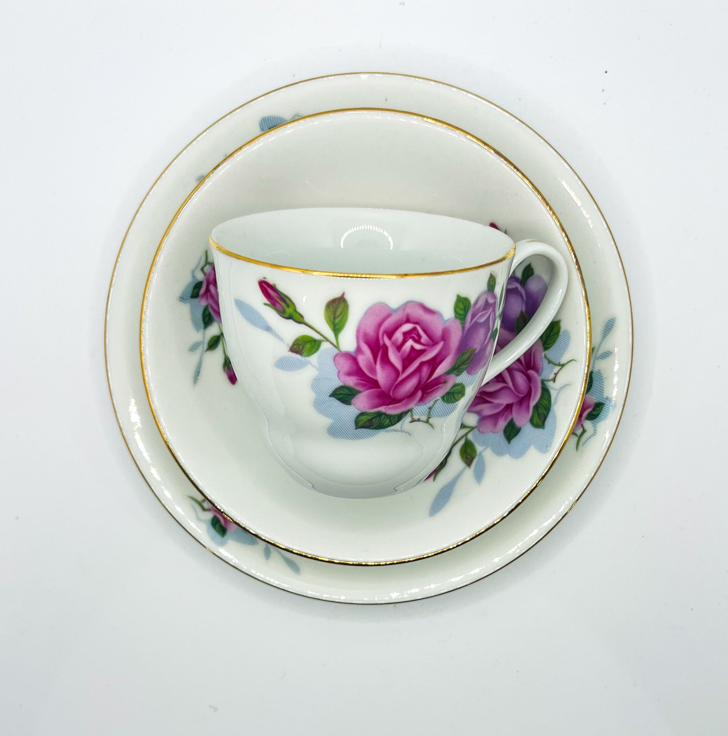 Vintage Teacup Trio (2 Plate + 1 Cup): Serial Number 25107