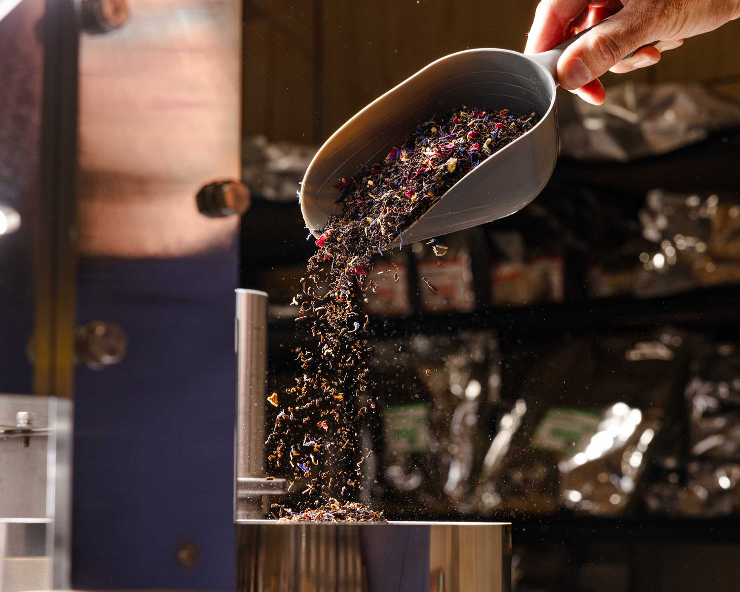 A side-by-side display of The Tea Equation's tea bags and loose leaf teas, highlighting the quality and appeal of each.