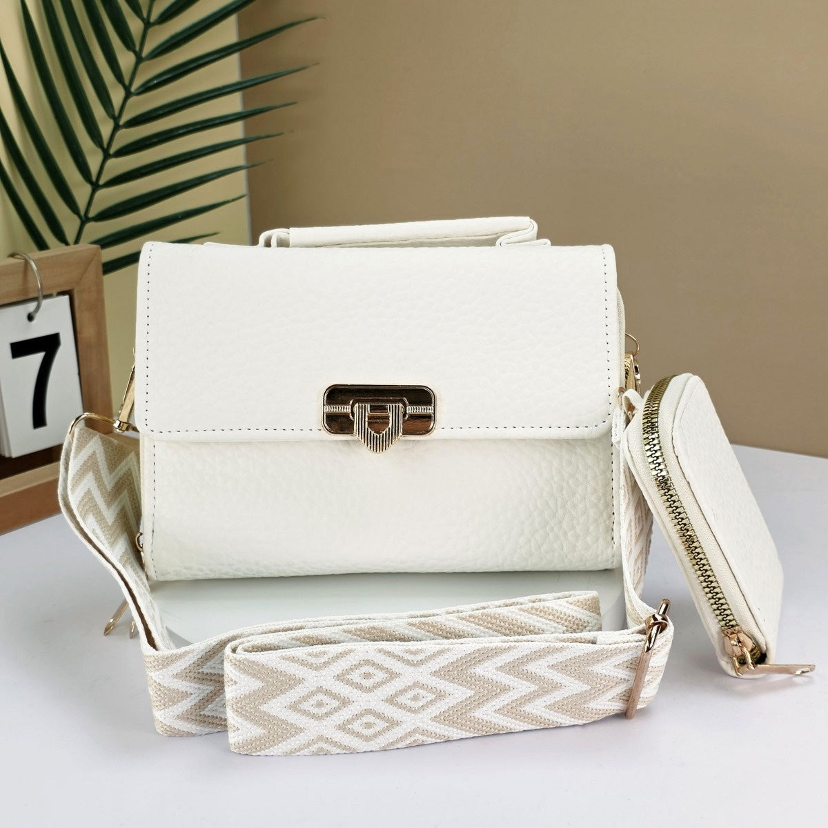 White Cross Body Bag with Coin Purse