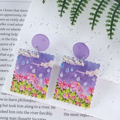 Purple with flowers earrings