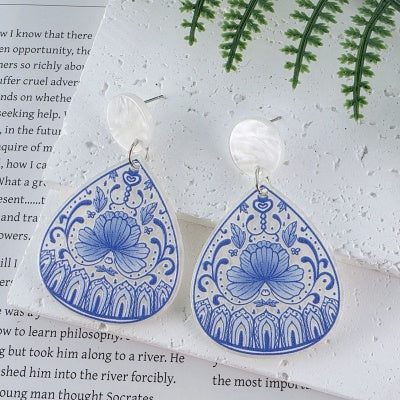Blue Patterned Teardrop Earrings