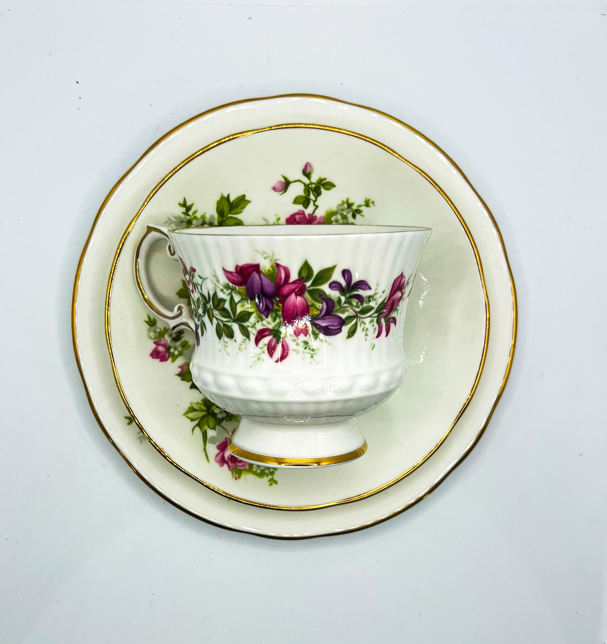 Vintage Teacup Trio (2 Plate + 1 Cup): Serial Number 25128