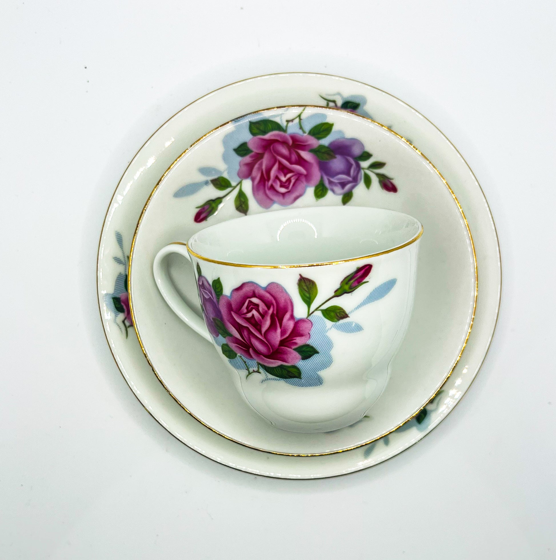 Vintage Teacup Trio (2 Plate + 1 Cup): Serial Number 25127