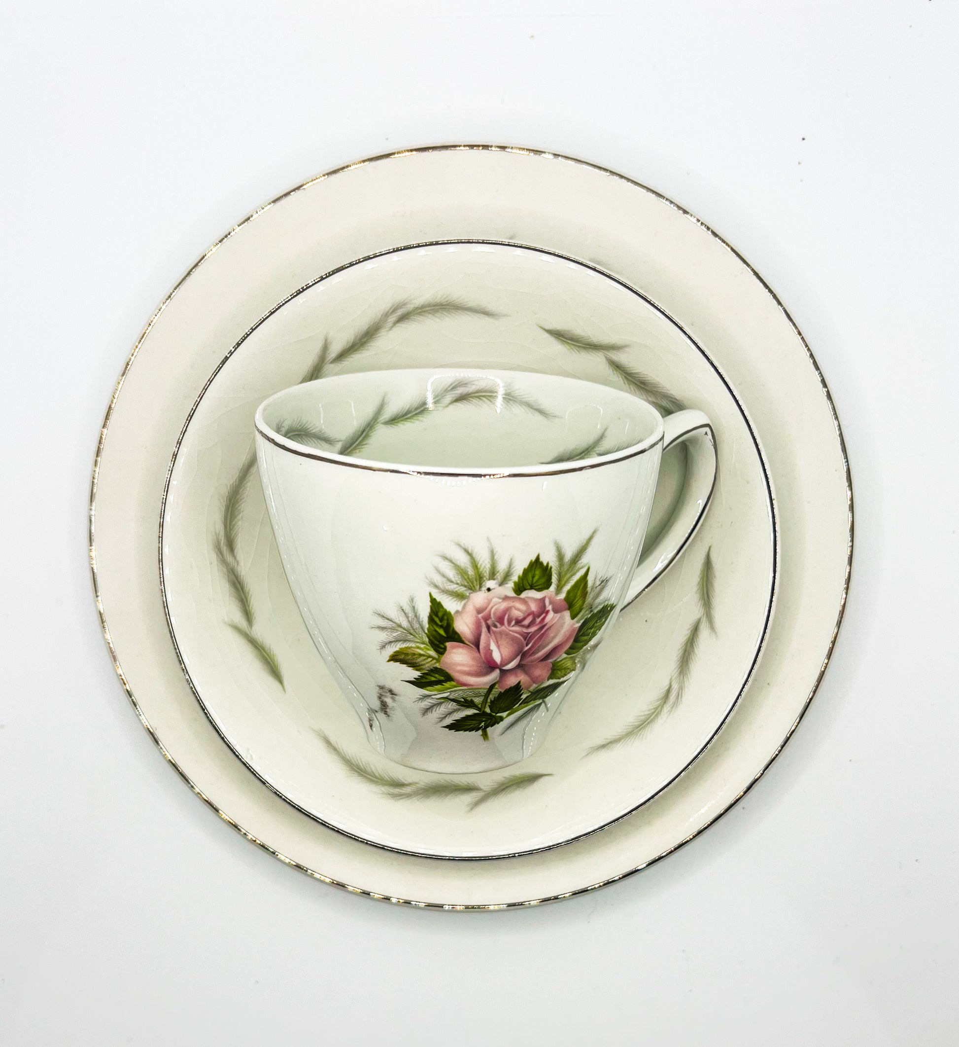 Vintage Teacup Trio (2 Plate + 1 Cup): Serial Number 2590