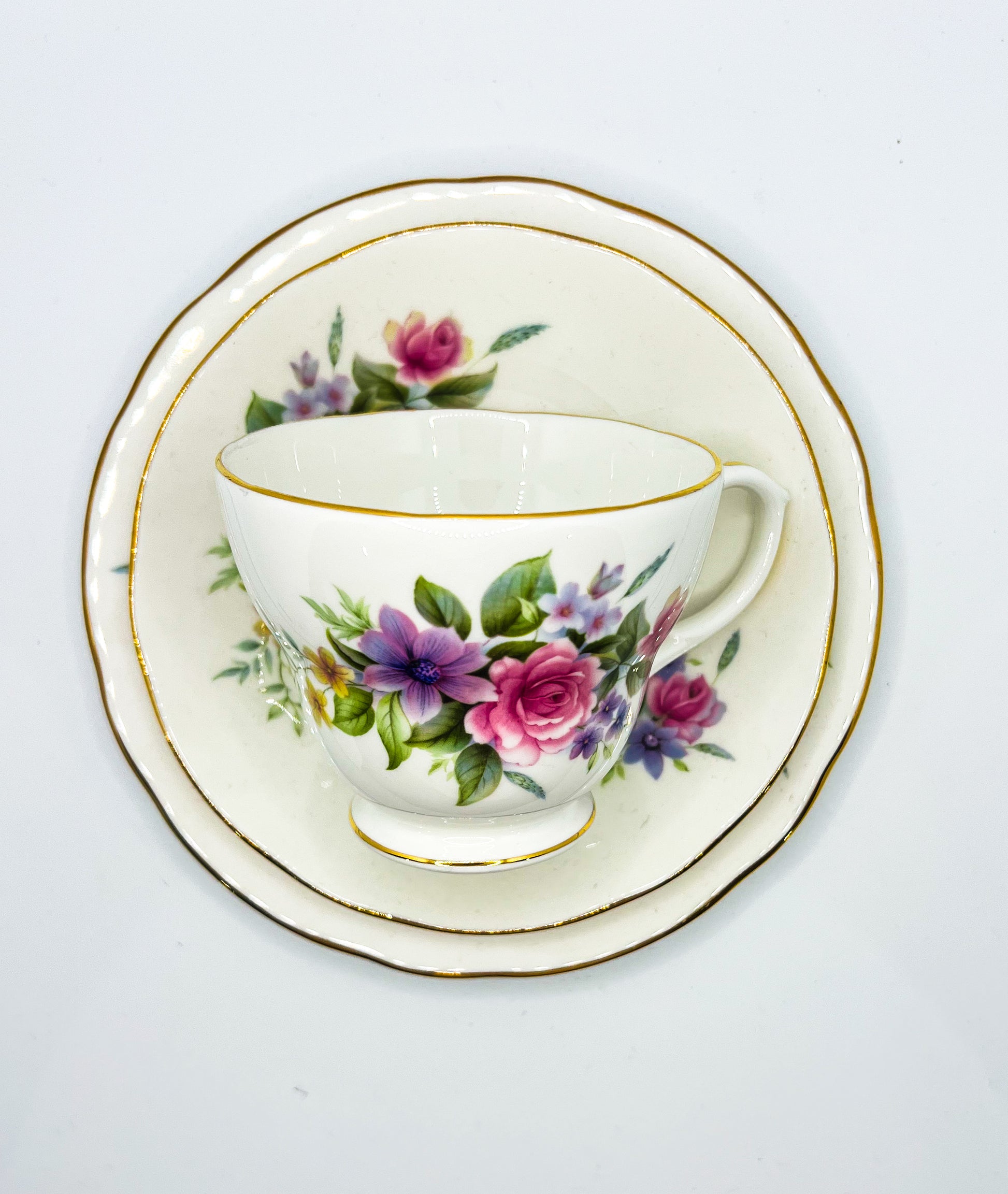 Vintage Teacup Trio (2 Plate + 1 Cup): Serial Number 2563