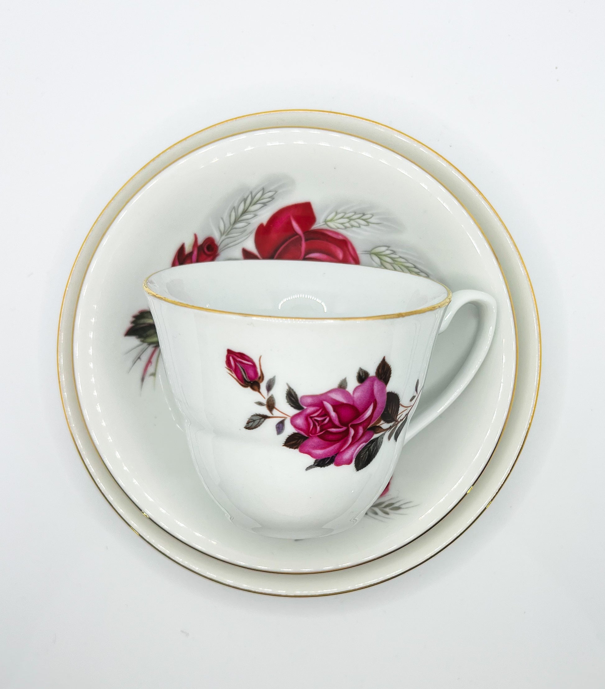 Vintage Teacup Trio (2 Plate + 1 Cup): Serial Number 2555